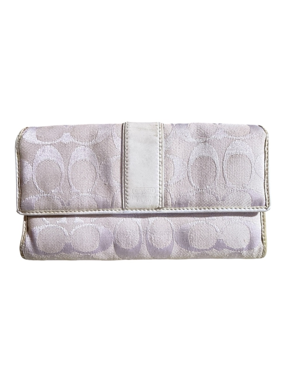 Coach signature lavender jacquard wallet w/white leather trim